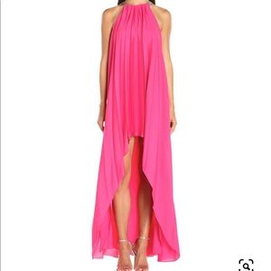 Halston Heritage Sleeveless High Neck Pleated Hi-Low Dress